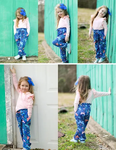 Vista 6 de Arshiner Conjunto de 3 piezas de camiseta con volantes y estampado floral con diadema para niñas pequeñas