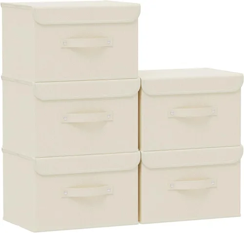 Vista 26 de Cajas de almacenamiento, contenedores de almacenamiento plegables con tapas, cestas de almacenamiento de tela de algodón y lino con asa