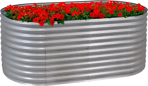 Vista 10 de Sunnydaze Cama de jardín elevada ovalada de 62.5 pulgadas para exteriores, cama de jardín modular elevada con borde de goma, color marrón