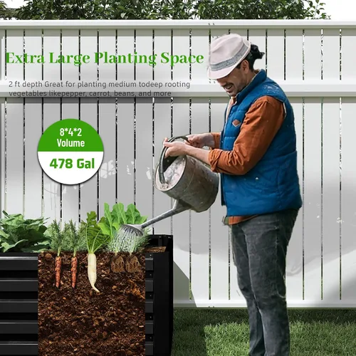 Vista 5 de NAVINE Cama de jardín elevada de 8 x 4 x 2 pies, macetas elevadas de metal grande, macetas para plantas al aire libre para verduras, flores