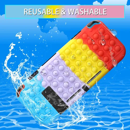 Vista 5 de ATESSON Pop Bubbles Silicone Case Compatible with Nintendo Switch 6.2, Anti-Anxiety Case for Kids and Adult (Red)