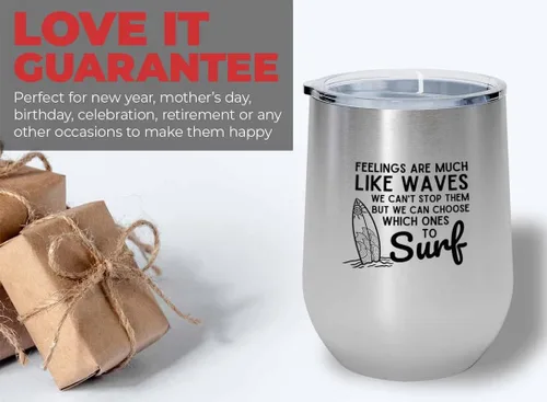 Vista 5 de Surfing Silver Edition Wine Tumbler 12oz - Feelings like waves - Surfing Enthusiast Gifts Water Sport Surfboard Athletics Hobby Beach Sea Windsurf