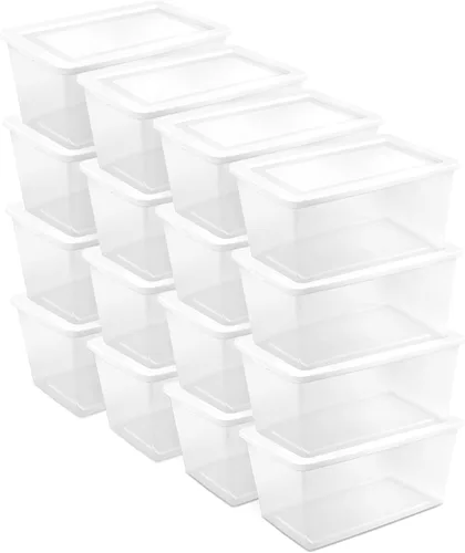 Vista 37 de Sterilite - Paquete de 12 cajas de almacenamiento apilables con tapas a presión; contenedor organizador de plástico resistente para armario, baño