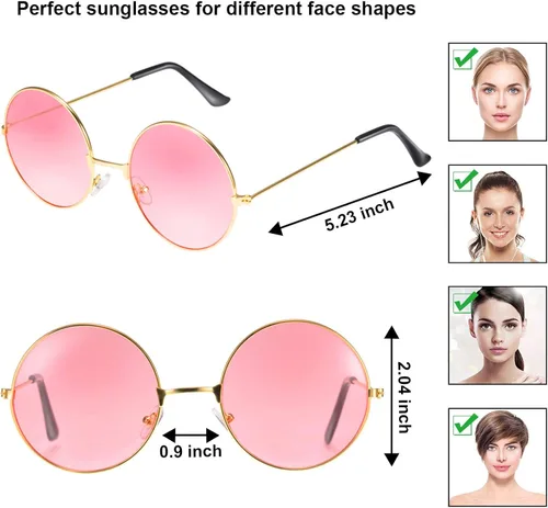 Vista 3 de Blulu 10 pares de gafas de sol John Hippie retro redondas estilo 60 gafas de sol circulares para hombres y mujeres disfraces fiestas regalos
