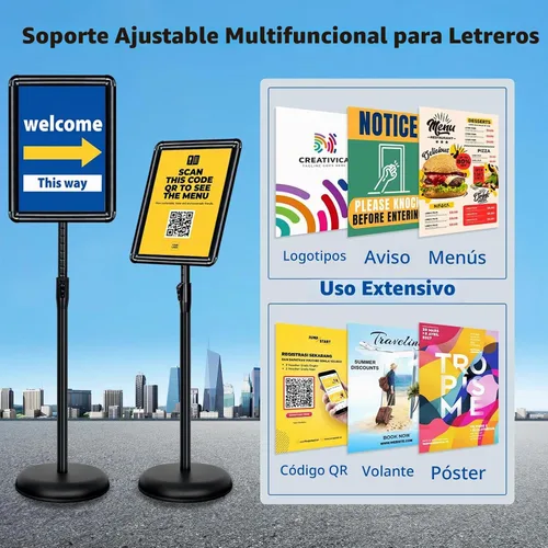 Vista 2 de Soporte ajustable para cartel de póster de pedestal de 8.5x11 pulgadas, soporte de pie de alta resistencia con marco de hebilla de aluminio