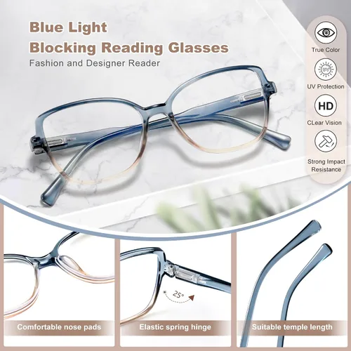 Vista 3 de EYEGUARD Elegantes Lentes de Lectura para Mujeres con Bloqueo de Luz Azul, Lectores con Bisagra de Resorte, Lentes de Computadora