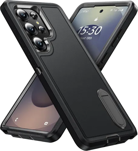 Vista 30 de BaHaHoues Funda protectora de grado militar para Samsung Galaxy S25 Plus con soporte integrado, a prueba de golpes y caídas (morado noche/rosa bebé)