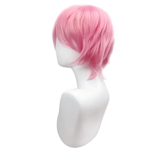 Vista 2 de NIUOBYS Peluca unisex corta y recta de anime con flequillo para mujeres, hombres y niños, fiesta de disfraces y Halloween (rosa)