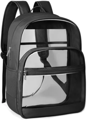 Vista 13 de KIMNERPU Mochila Transparente, Mochila de Libros Transparente de Servicio Pesado para la Escuela, Negro, Mediana, Moderno