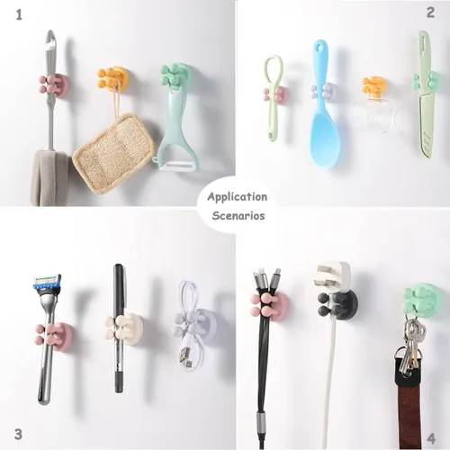 Vista 4 de 6 soportes de silicona impermeables para cepillos de dientes, ganchos autoadhesivos multifunción para colgar llaves, ropa, toalla, cable