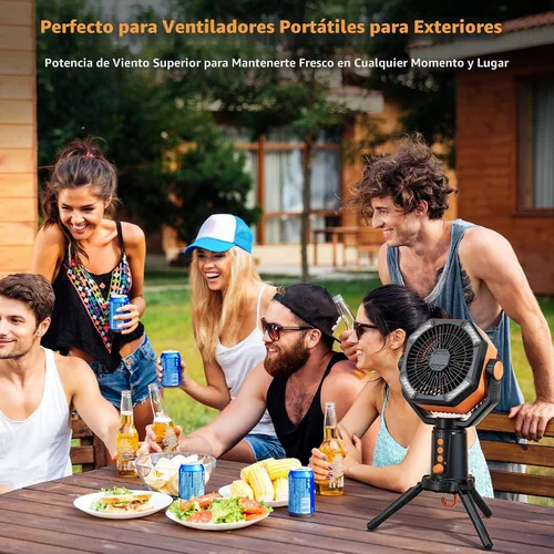 Vista 9 de MORIKO Trípode de ventiladores de mesa, 20000 mAh, recargable, funciona con pilas, ventilador portátil para tienda de campaña con linterna LED