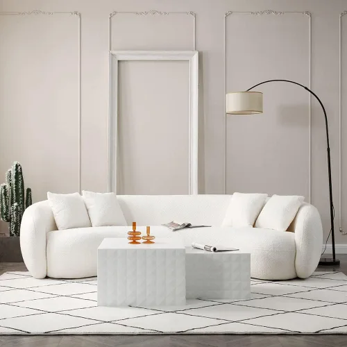 Vista 4 de WILLIAMSPACE Sofá curvado de 101 pulgadas, moderno sofá boucle tapizado de gran tamaño con 4 almohadas, sofá de peluche de 4 asientos para sala
