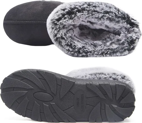 Vista 7 de Jessica Simpson - Pantuflas para mujeres y niñas tipo botín de microgamuza con piel sintética y suela para interiores y exteriores, pantuflas