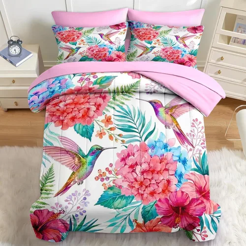 Vista 14 de Nesker Juego de edredón de primavera de 5 piezas, tamaño individual, juego de ropa de cama floral con mariposas para niños y adultos, juego