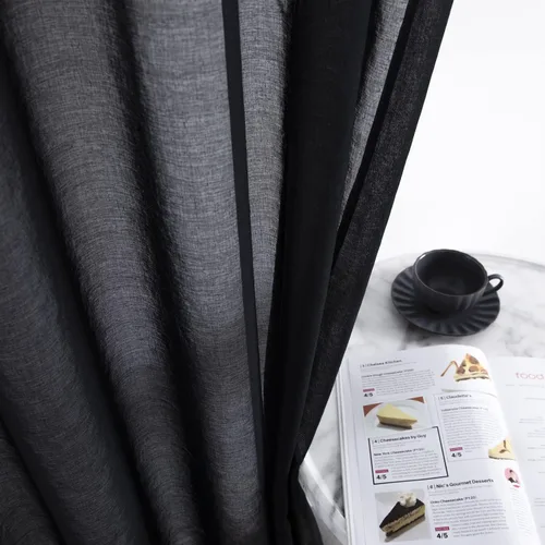 Vista 4 de XTMYI Cortinas negras de 48 pulgadas de largo para dormitorio, juego de 2 paneles, bolsillo para cortinero, cortinas de encaje transparentes