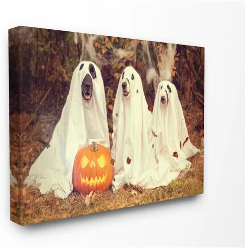 Vista 7 de Stupell Industries Placa de pared vintage con diseño de calabaza y perros fantasmas, 13 x 19 pulgadas, diseño de la artista Daphne Polselli