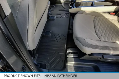 Vista 4 de SMARTLINER Alfombrillas de suelo de ajuste personalizado, 3 filas y forro de carga detrás de la tercera fila, color negro, compatibles con Nissan