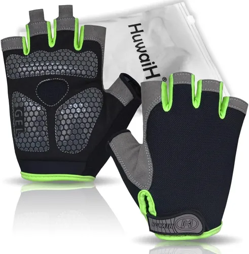 Vista 4 de HuwaiH Guantes de ciclismo para hombresmujeres, antideslizantes, amortiguadores, guantes de ciclismo con almohadilla de gel de medio dedo, guantes