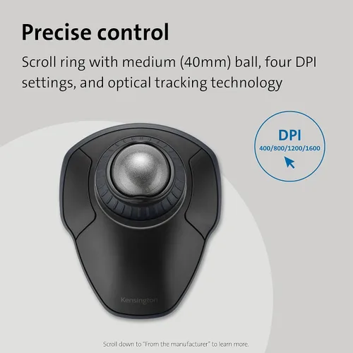 Vista 3 de Kensington Orbit Wireless Trackball inalámbrico con anillo de desplazamiento - Gris Espacial (K72675WW), Negro/Gris Anillo de desplazamiento