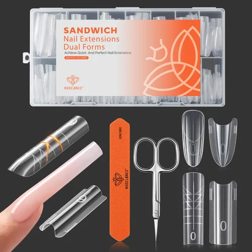 Vista 8 de MODELONES Gel de extensión de poli con forma de uñas duales, 120 unidades, uñas de ataúd transparentes, puntas de uñas de bailarina