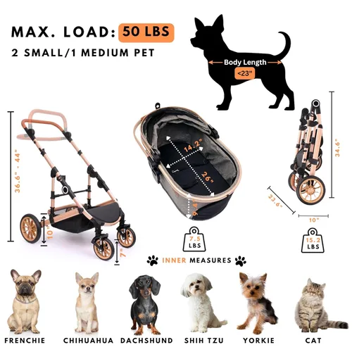 Vista 7 de Bicystar Cochecito para perros con transportador desmontable, ruedas de Negro