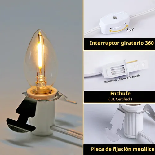 Vista 5 de MX232 Juego de 2 cables de accesorios con 2 bombillas LED de 6 pies, cable blanco con enchufes de interruptor de encendido/apagado, bombillas LED