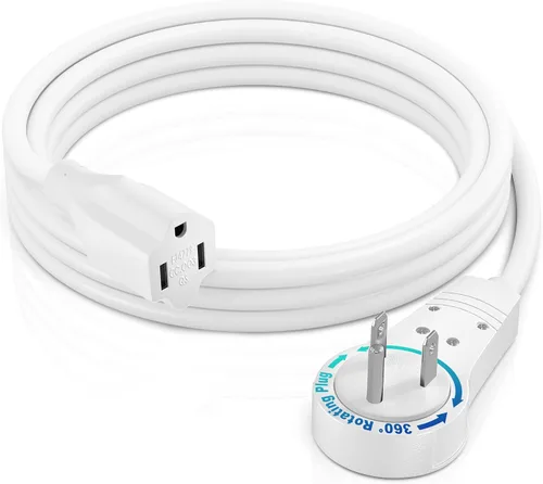 Vista 17 de Maximm - Cable de extensión de enchufe plano blanco de 1 pie, rotación de 360°, toma única, para interiores, calibre 16, 3 puntas, cable de tierra