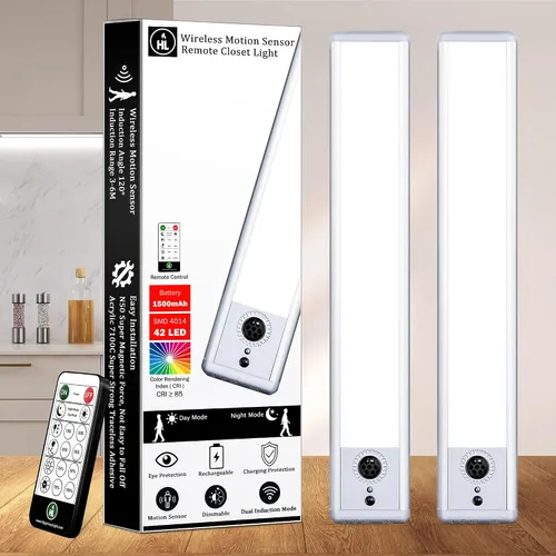Vista 8 de HL Iluminación para debajo del gabinete, luz LED con sensor de movimiento para interiores, luces recargables de armario inalámbricas, magnéticas