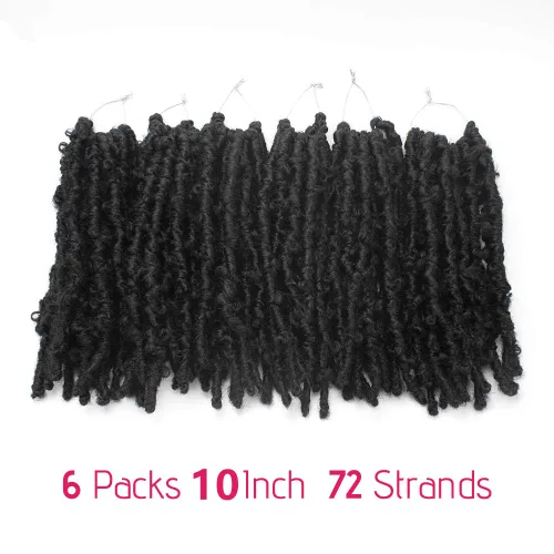 Vista 6 de Niseyo 6 paquetes de trenzas de ganchillo suaves de mariposa de 10 pulgadas, hechas a mano, preenlazadas, color negro oscuro, trenzas de mariposa
