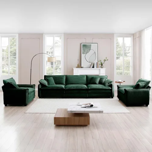 Vista 3 de Juego de sofá de gran tamaño de 3 piezas, asiento profundo de 25.2 pulgadas, cómodo sofá y silla de pana, juego de 2 sofás modulares modulares