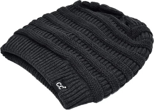 Vista 49 de C.C Winter Oversized Beanie Hat with Fuzzy Lining – Thick Knit Thermal Beanie for Cold Weather, Soft Warm Fleece Lined Cap