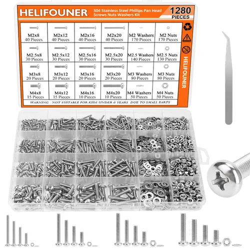 Vista 13 de HELIFOUNER 560 Piezas M2 x 4 mm / 6 mm / 8 mm / 10 mm / 12 mm / 16 mm / 20 mm, Tornillos de Cabeza de Botón con Cavidad Cilíndrica, Tuercas