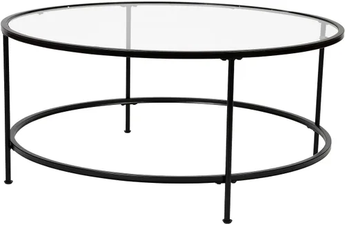 Vista 6 de Flash Furniture Astoria Collection - Mesa de centro redonda, moderna mesa de centro de cristal transparente, marco dorado mate