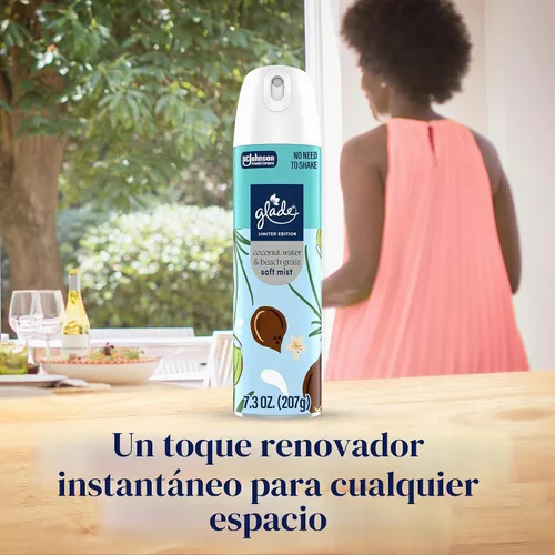 Vista 5 de Glade Odor Fighting Soft Mist Ambientador en aerosol, agua de coco y hierba de playa, 7.3 onzas, 6