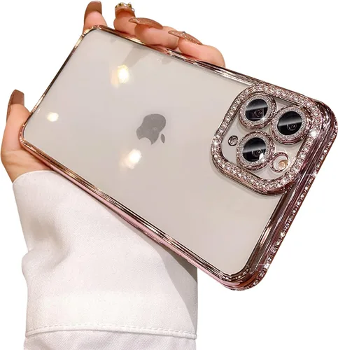 Vista 13 de Funda compatible con iPhone 11 Pro Max con protector de lente de cámara de diamante con purpurina, bonita funda de cristal transparente a prueba