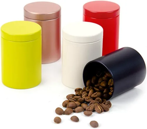 Vista 10 de Caja de lata pequeña con tapas herméticas para almacenamiento de café, té, caramelos, hojas sueltas, té, latas de té, 5 unidades (cinco colores, S)