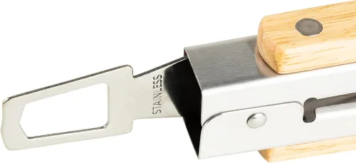 Vista 6 de Pinzas para barbacoa de acero inoxidable 18/0 de 9 pulgadas con mango ergonómico de madera de roble real para cocinar, accesorio duradero