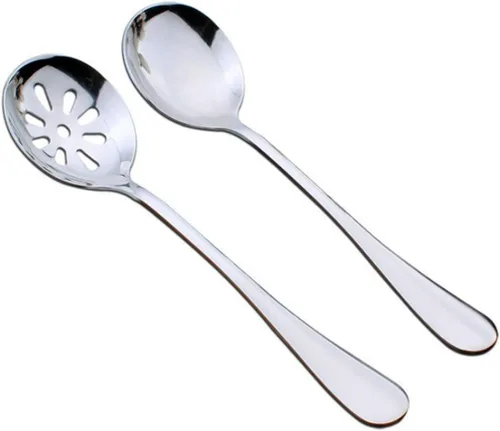 Vista 7 de Paquete de 2 cucharas ranuradas de acero inoxidable de 7.7 pulgadas para bufé, cena, restaurantes, cocina (cuchara ranurada)