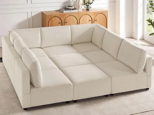 Vista 14 de Sofá biplaza de 66.9 pulgadas, sofá cama modular convertible de 2 plazas de pana, moderno juego de sofá combinado gratuito para sala de estar y Beige