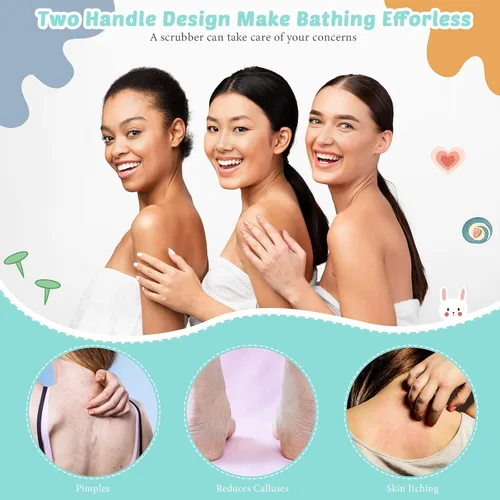 Vista 4 de Paquete de 3 unidades exfoliante de espalda con asas, paño exfoliante de nailon de longitud extendida, cepillo exfoliante corporal con correa