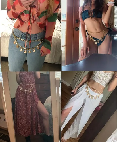 Vista 6 de OuluJade Cinturón de cadena con dije de sol para mujer, Cobre, Sun Charm