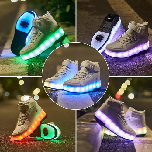 Vista 6 de PYYIQI Zapatos con luz LED, zapatos de patinaje con ruedas para niños y niñas, tenis para exteriores para niños