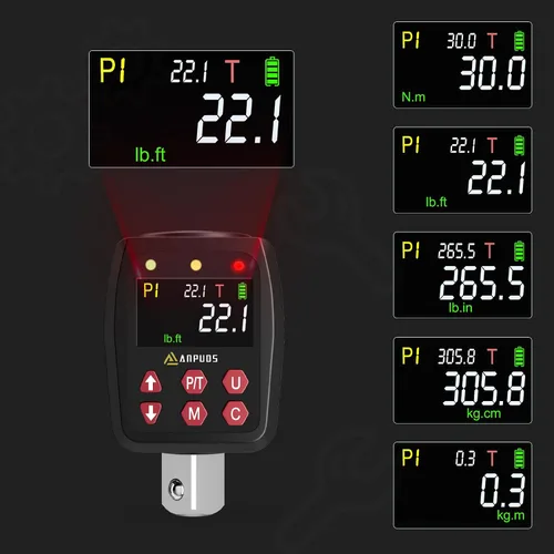 Vista 5 de ANPUDS Adaptador de par digital de 1/2 pulgada, 1.1-22.1 pies-lb/1.5-30 Nm, convertidor de llave dinamométrica digital con ±1% de precisión, valor
