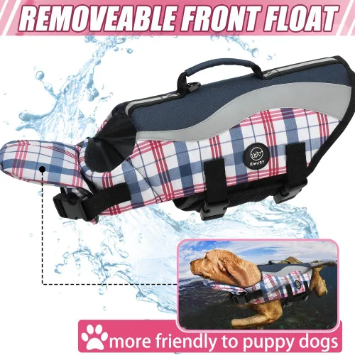 Vista 2 de EMUST Chalecos salvavidas ajustables para perros pequeños con flotabilidad mejorada, chaleco de natación pequeño con asa de rescate duradera