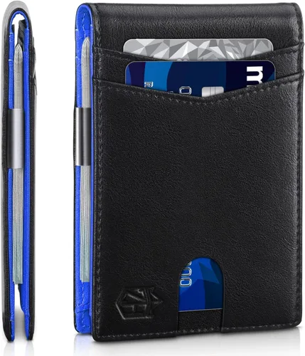 Vista 55 de Zitahli - Carteras delgadas con clip para dinero para hombre, tarjetero minimalista, de cuero, plegable, con bloqueo RFID, cartera de bolsillo