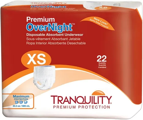 Vista 16 de Tranquility Premium OverNight - Ropa interior absorbente desechable, máxima protección, talla XS, 88 unidades, cintura 43-71 cm - Máxima absorción
