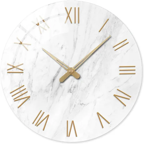 Vista 15 de Relojes de pared minimalistas negros para sala de estar, relojes de pared con patrón de mármol de vidrio, funciona con pilas, reloj de pared