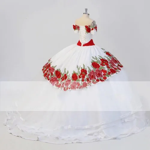 Vista 3 de Vestidos de quinceañera con apliques florales, estilo mexicano, vestido de baile con hombros descubiertos, dulce 15, vestido de graduación 2025