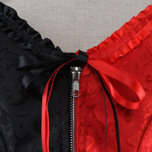 Vista 4 de Conjuntos de lencería sexy con corsé para mujer, color negro y rojo