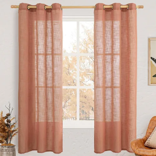 Vista 160 de LAMIT Cortinas de lino marrón caramelo para sala de estar, 84 pulgadas, de lino sintético, texturizado, filtrante de luz, paneles de privacidad